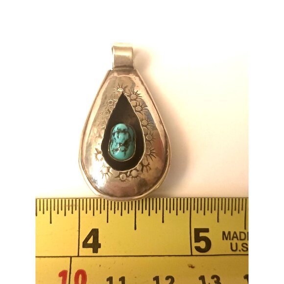 Native American Reversible Turquoise Coral Sterling Pendant (1605) - Picture 4 of 7